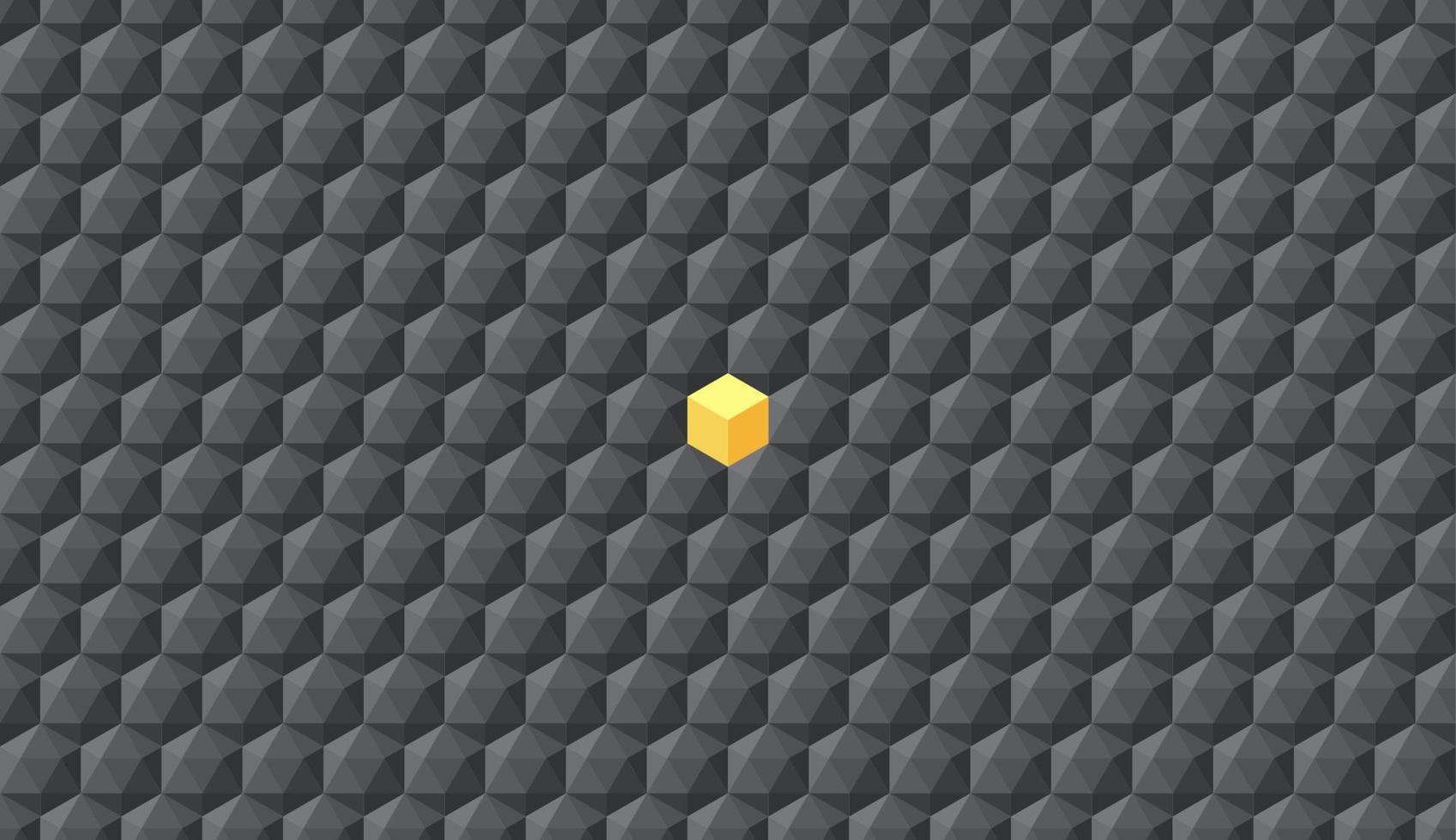 Abstract yellow cube geometric shape on low polygon with black metallic color pattern background. Architecture or perspective concept. vector