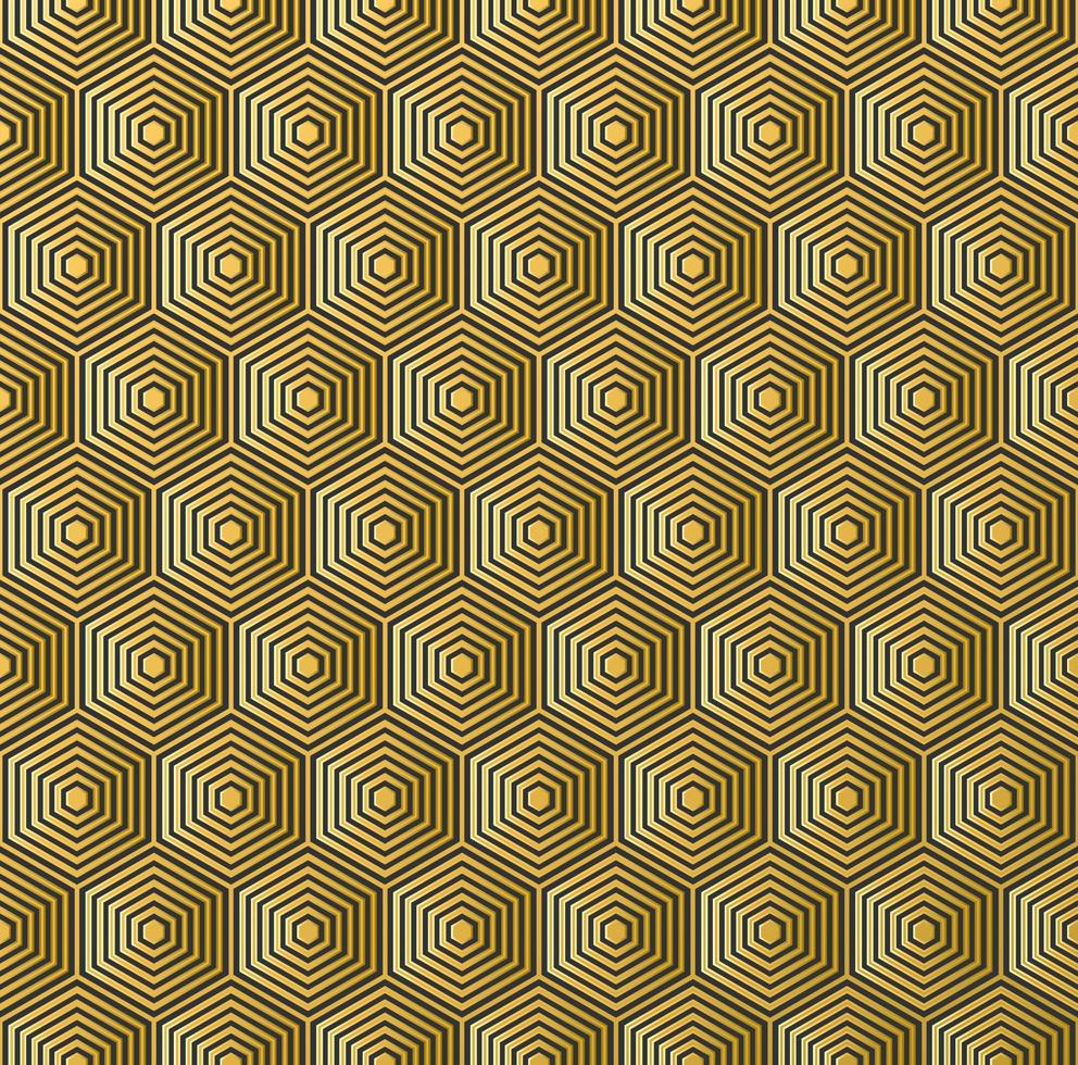 Abstract retro luxury gold and black hexagon lines geometric shape seamless pattern background. vector