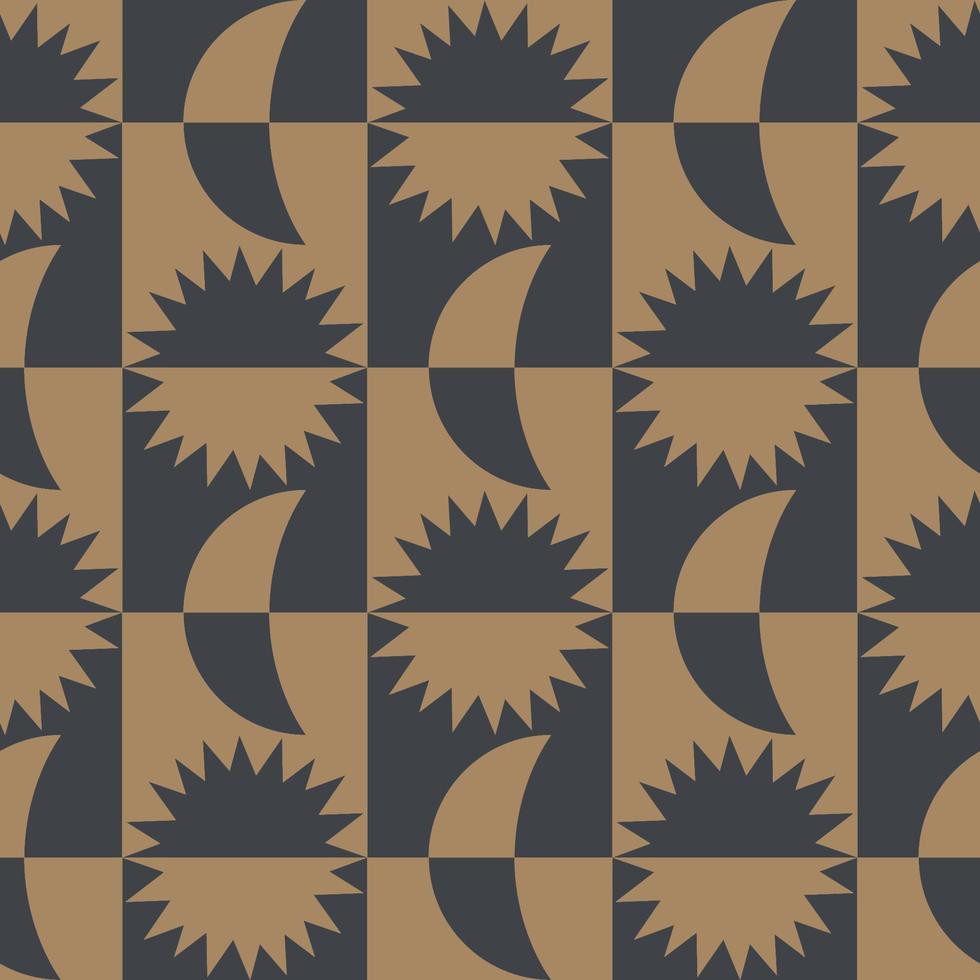 Sun and moon symbol shape luxury black gold color seamless checkered pattern background. Use for fabric, textile, interior decoration elements, upholstery, wrapping. vector