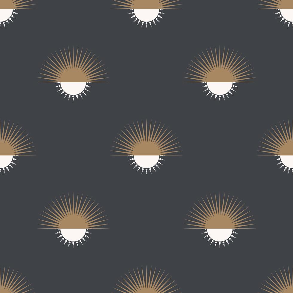 Ethnic sun and moon minimal shape luxury white-gold color seamless pattern background. Use for fabric, textile, interior decoration elements, upholstery, wrapping. vector
