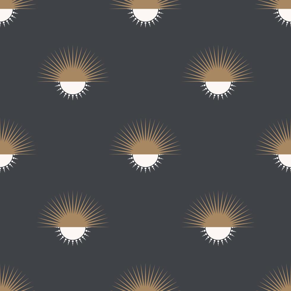 Sol y luna étnicos de forma mínima de lujo de color blanco y dorado sin fisuras de fondo. uso para telas, textiles, elementos de decoración de interiores, tapicería, envoltura. vector