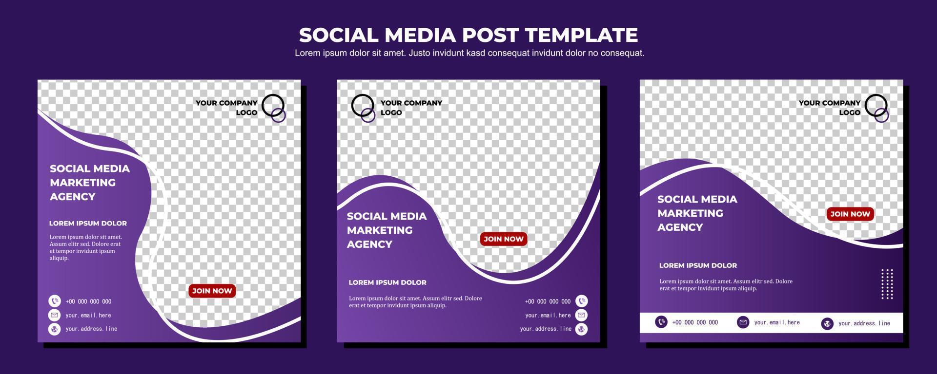 Purple Vector Social Media Post Template, vector art illustration and text, Simple and Elegant Design Full Color