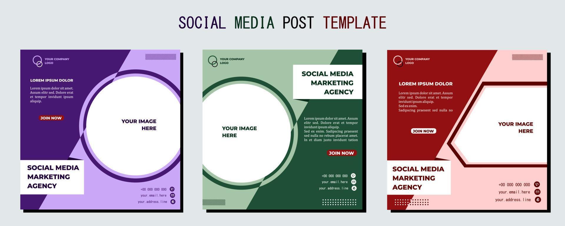Purple Green and Red Vector Social Media Post Template, vector art illustration and text, Simple and Elegant Design Full Color