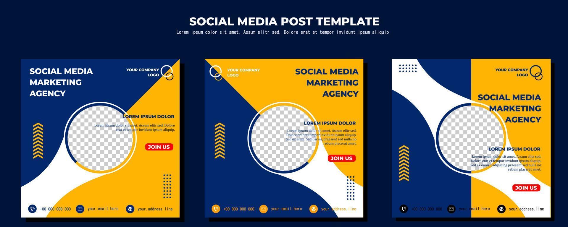 Blue and Yellow Vector Social Media Post Template, vector art illustration and text