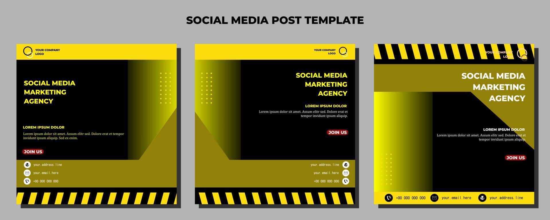 Black Yellow Vector Social Media Post Template, vector art illustration and text