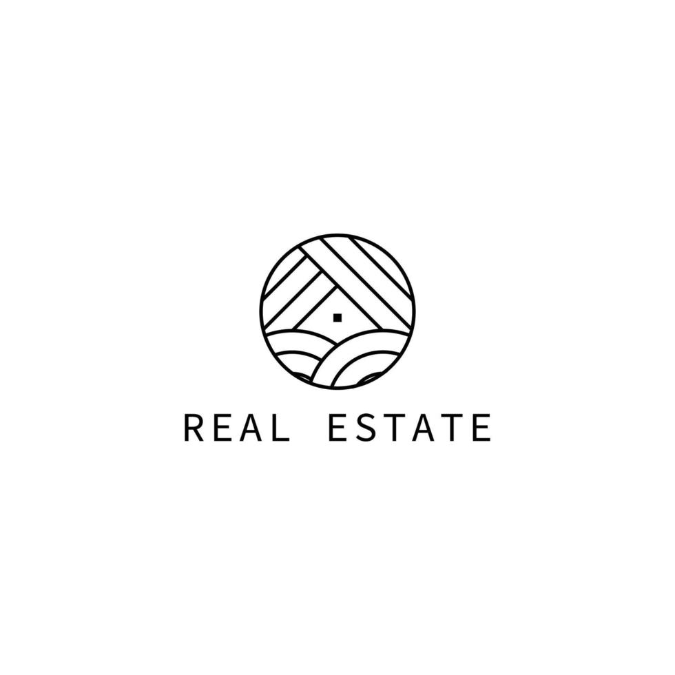 Real estate building logo. Line Art design. home house roof door window family residence, property mortgage business. vector