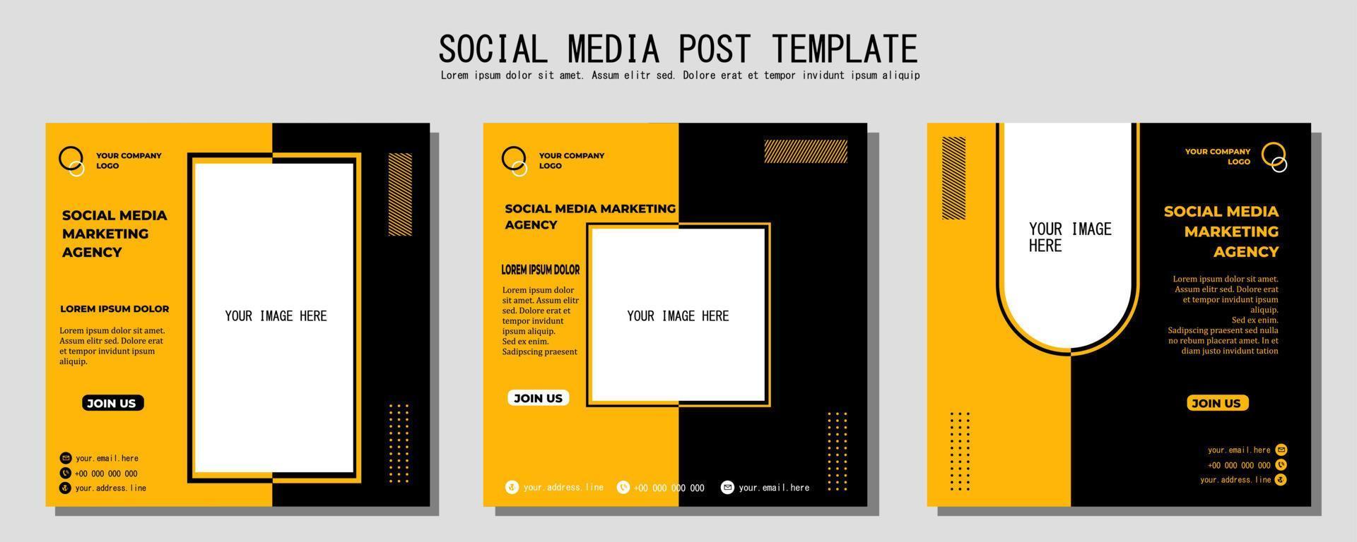Yellow and Black Vector Social Media Post Template, vector art illustration and text, Simple and Elegant Design Full Color
