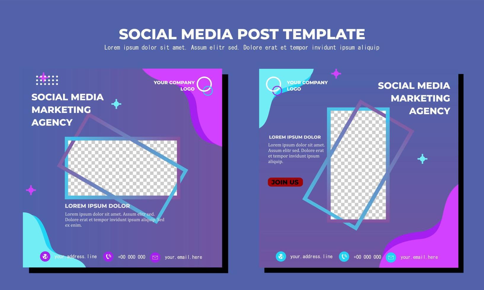 Blue and Purple Vector Social Media Post Template, vector art illustration and text