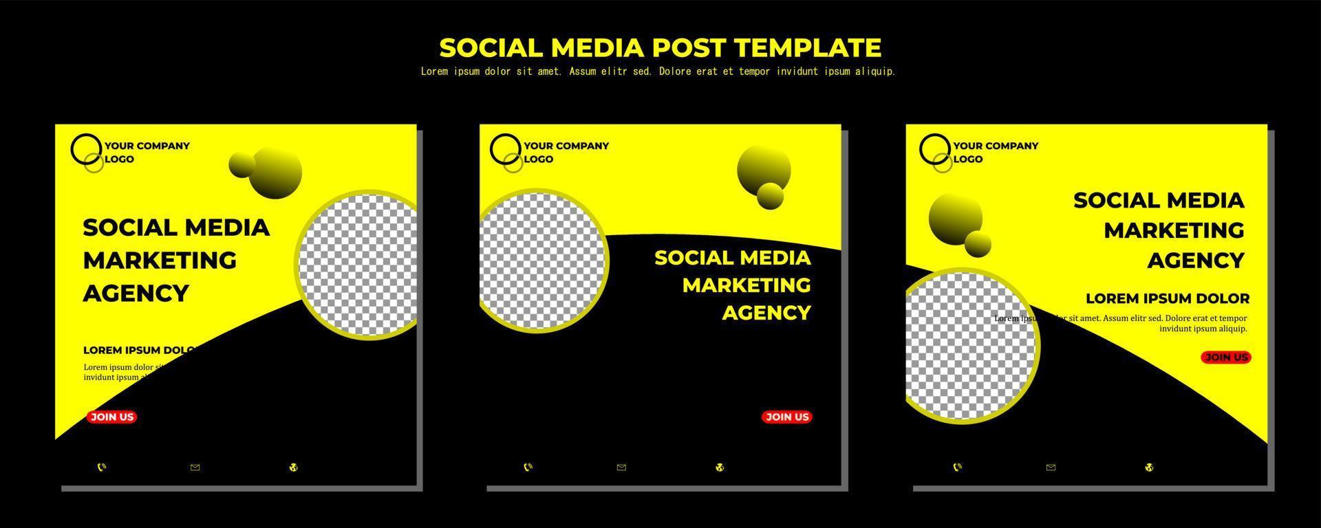Yellow Black Vector Social Media Post Template, vector art illustration and text