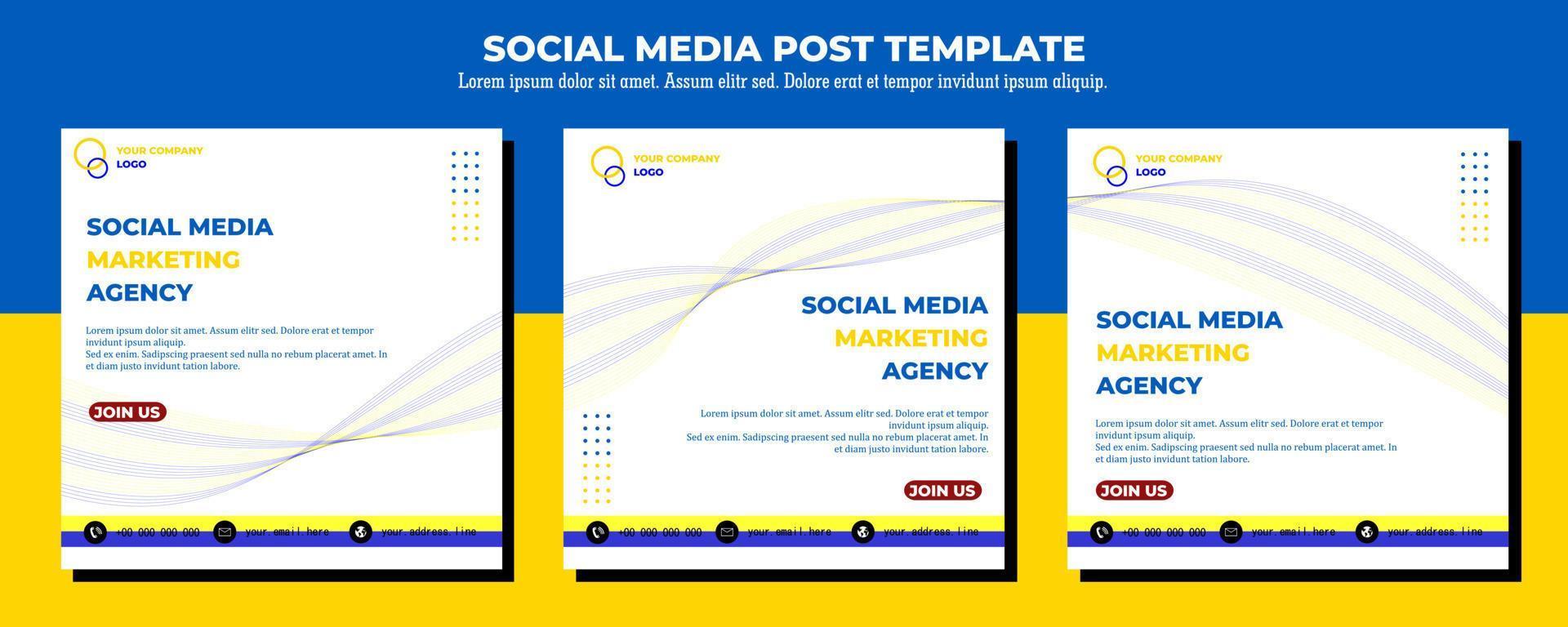 Blue Yellow Vector Social Media Post Template, vector art illustration and text