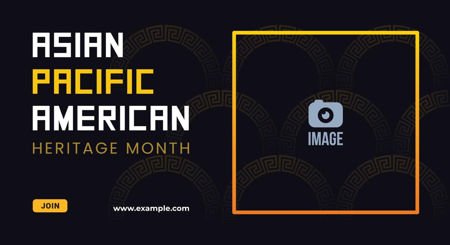 Asian American and Pacific Islander Heritage Month. Vector banner for ads, social media, card, poster, flyer. Illustration with text, ornament. Black background, Chinese