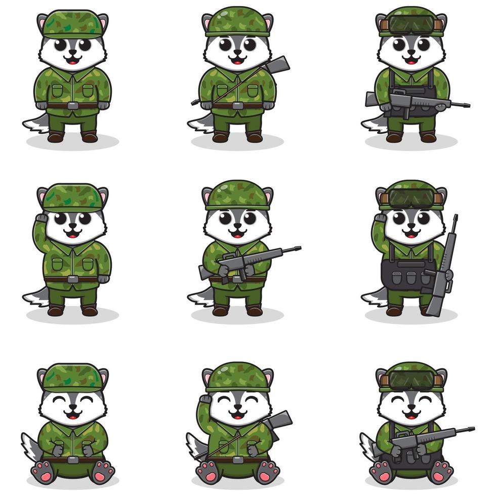 ilustraciones vectoriales de lobo lindo como soldado vector