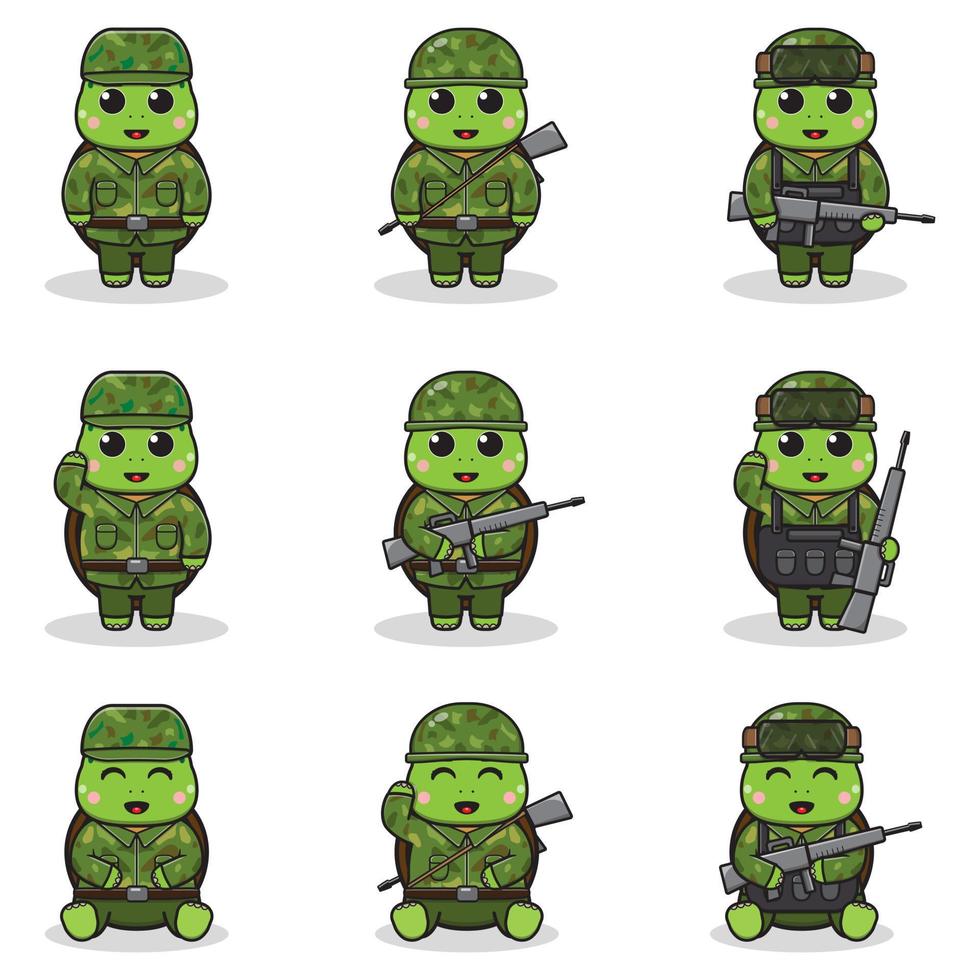 ilustraciones vectoriales de tortuga linda como soldado vector