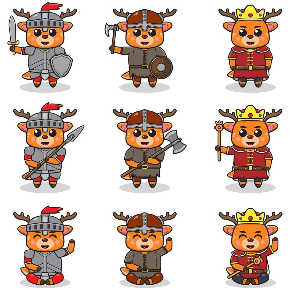 Vector illustrations of Deer characters in various medieval outfits.