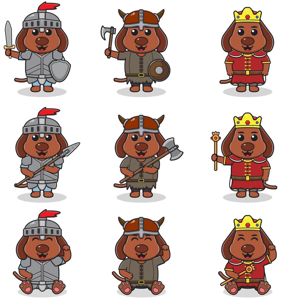 Vector illustrations of Dog characters in various medieval outfits.