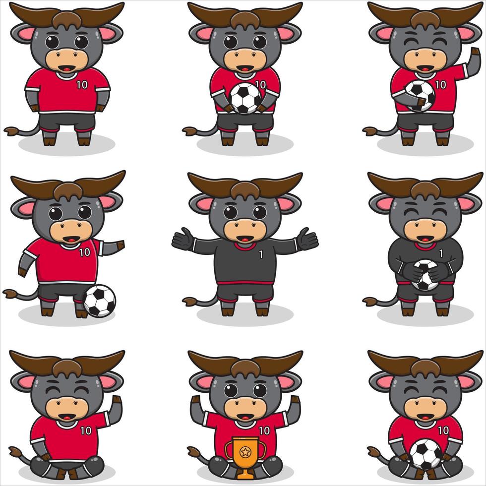 Vector illustration of Buffalo characters playing soccer.