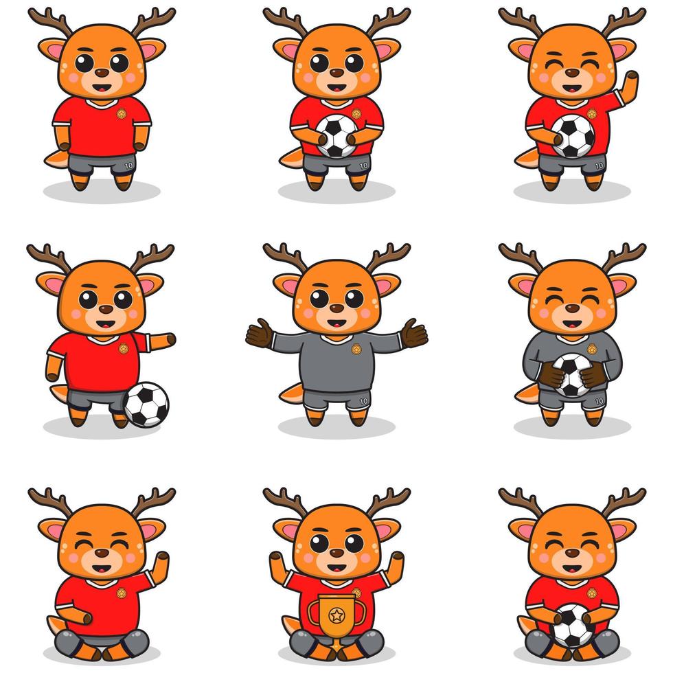 ilustración vectorial de personajes de ciervos jugando al fútbol. vector