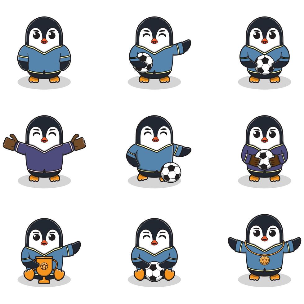 Vector illustration of Penguin characters playing soccer.