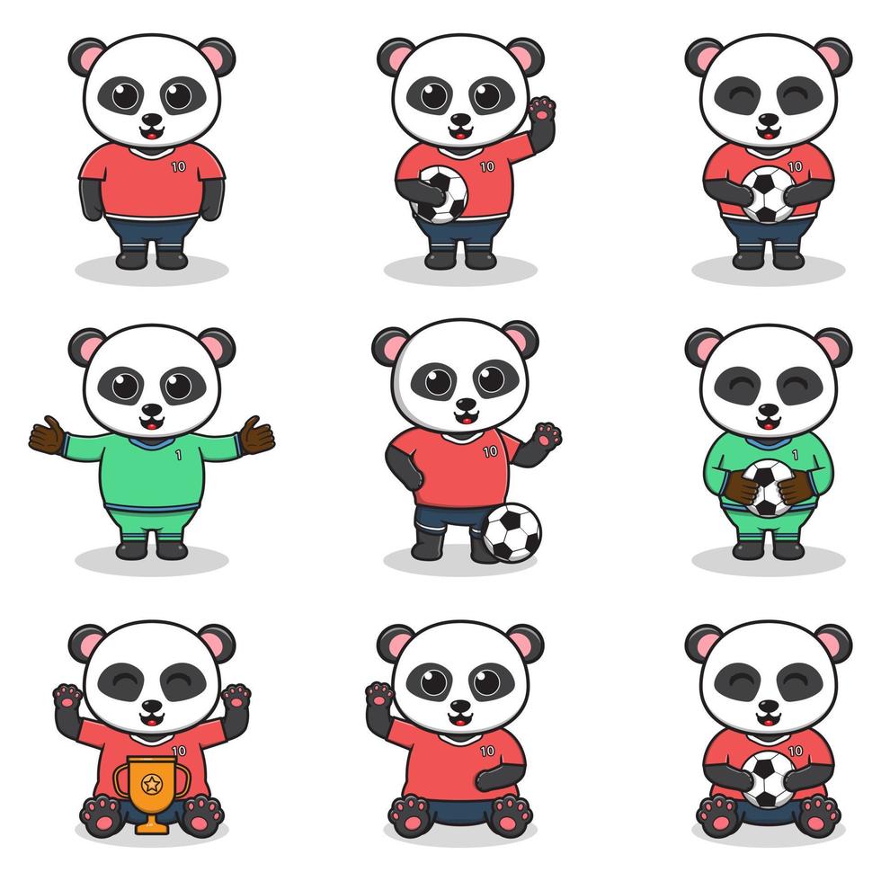 ilustración vectorial de personajes panda jugando al fútbol. vector