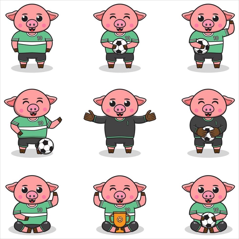 Vector illustration of Pig characters playing soccer.