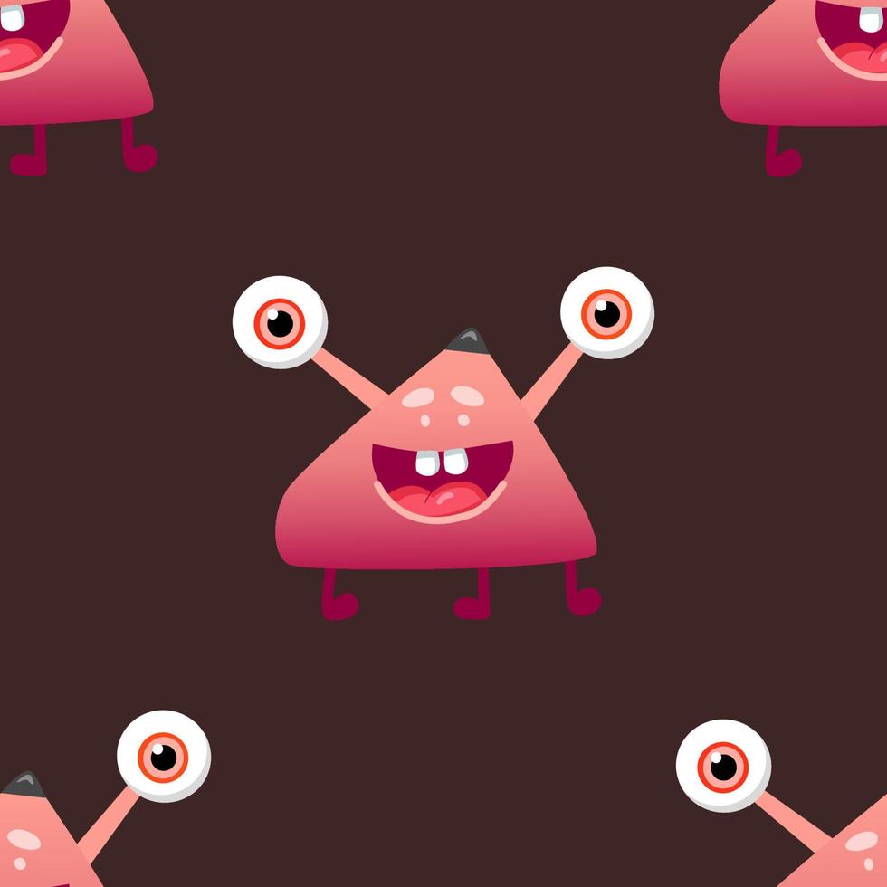 Kids monster vector pattern with cute eyes, tongue, tooth fang