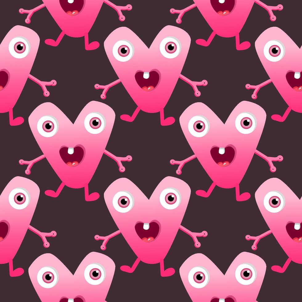 Kids monster vector pattern with cute eyes, tongue, tooth fang