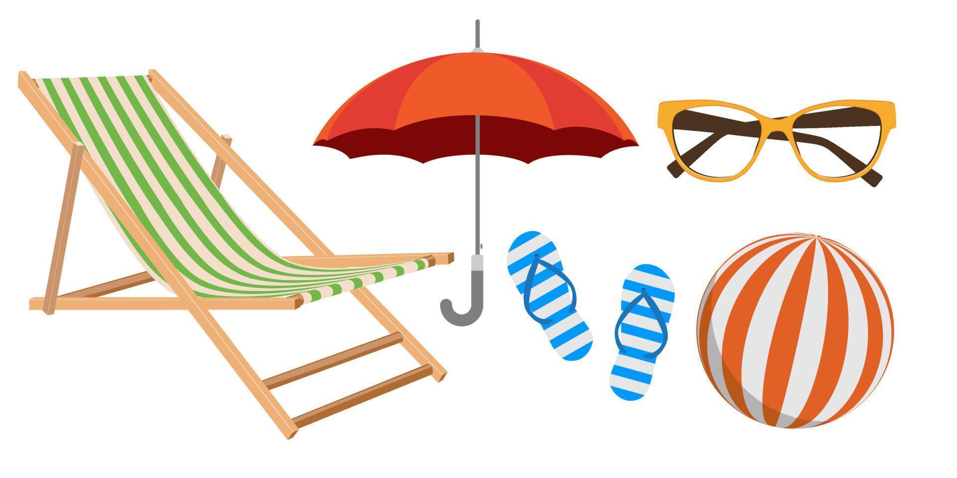 Beach accessories on white background. vector