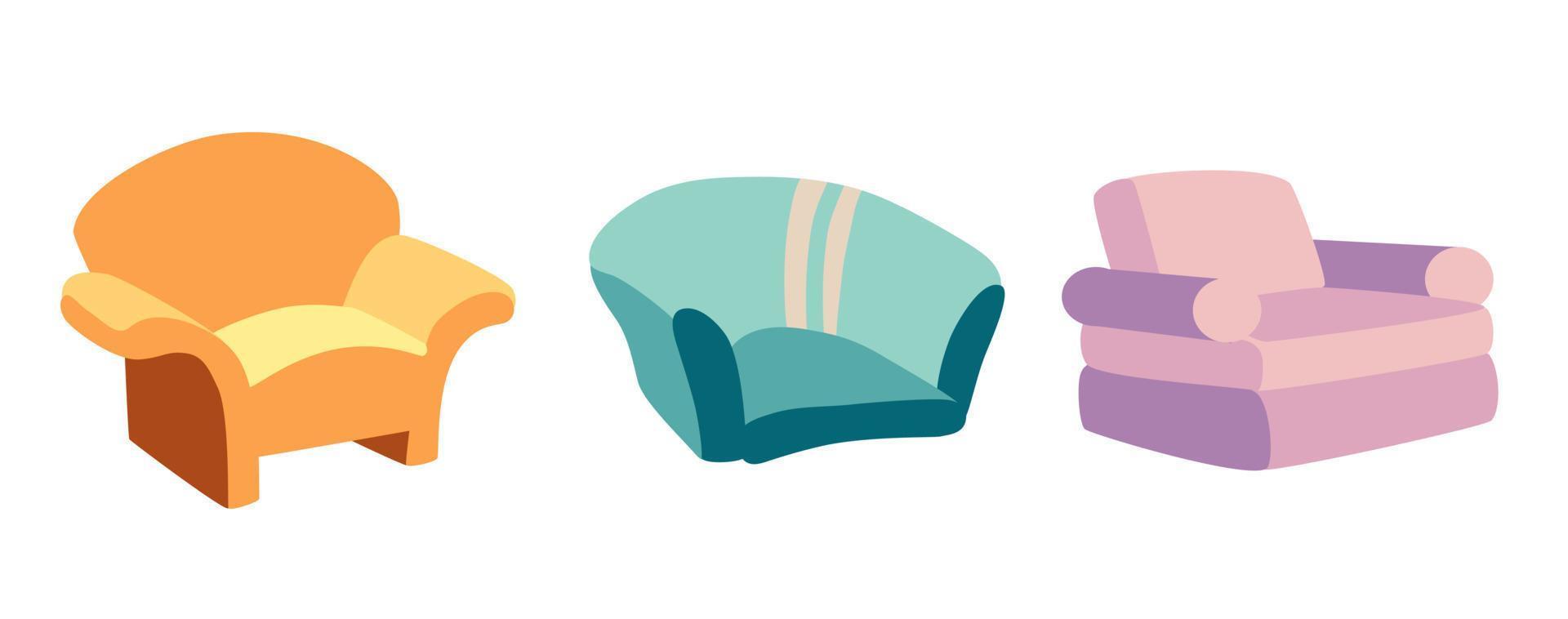 A set of cartoon chair in different styles. vector