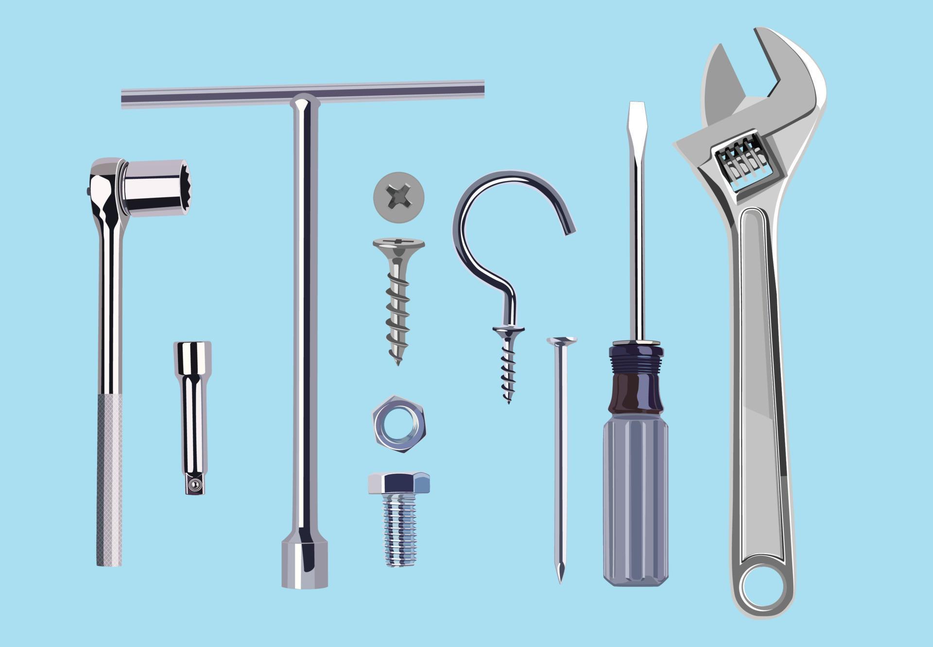Assorted hand tools for fixing and remodeling. 7741842 Vector Art at
