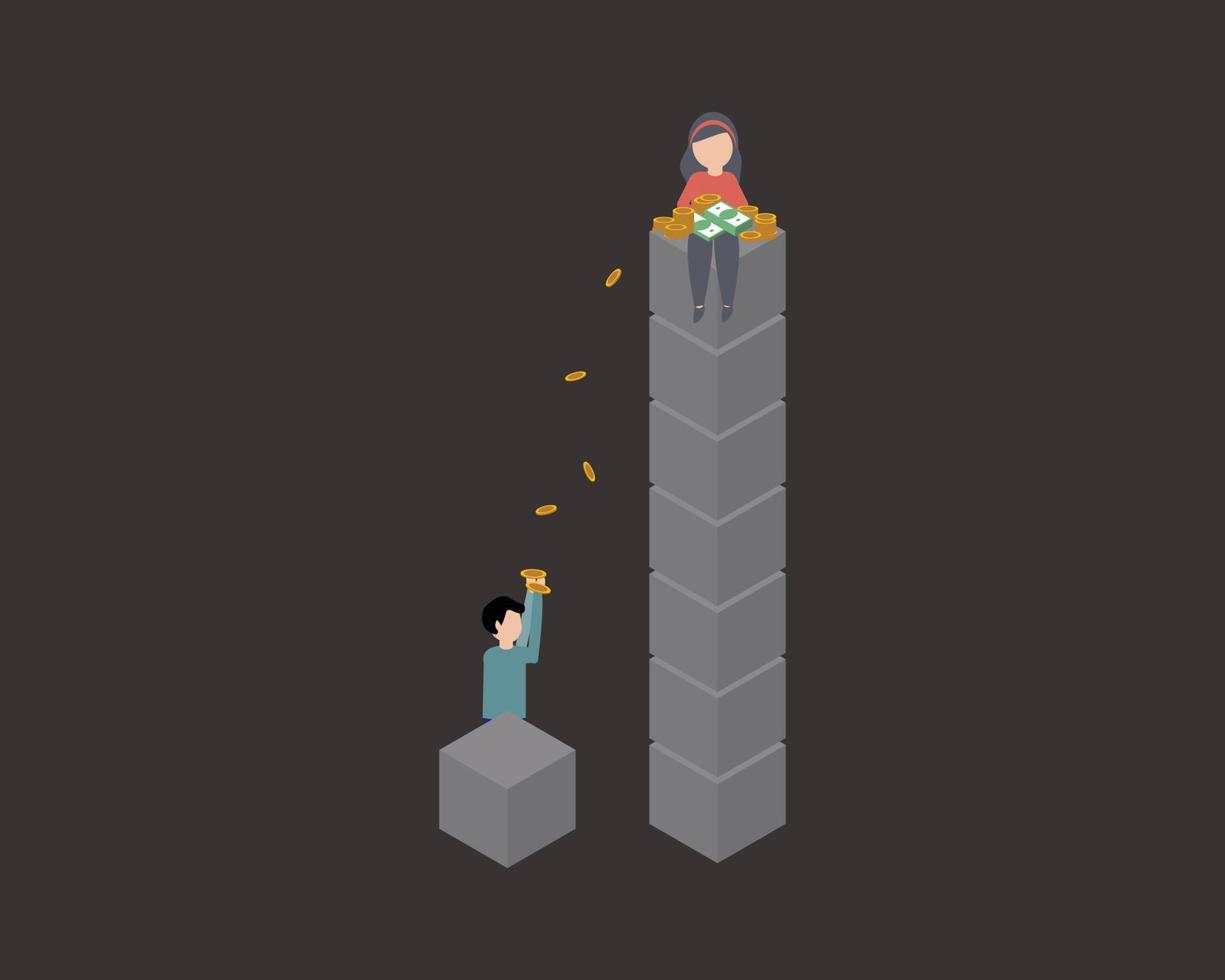 Economic disparity or differences in income that show the imbalance gap of rich and poor vector