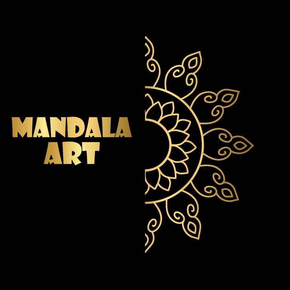 Ornamental round pattern. Golden outline mandala on Black background. Vector illustration.