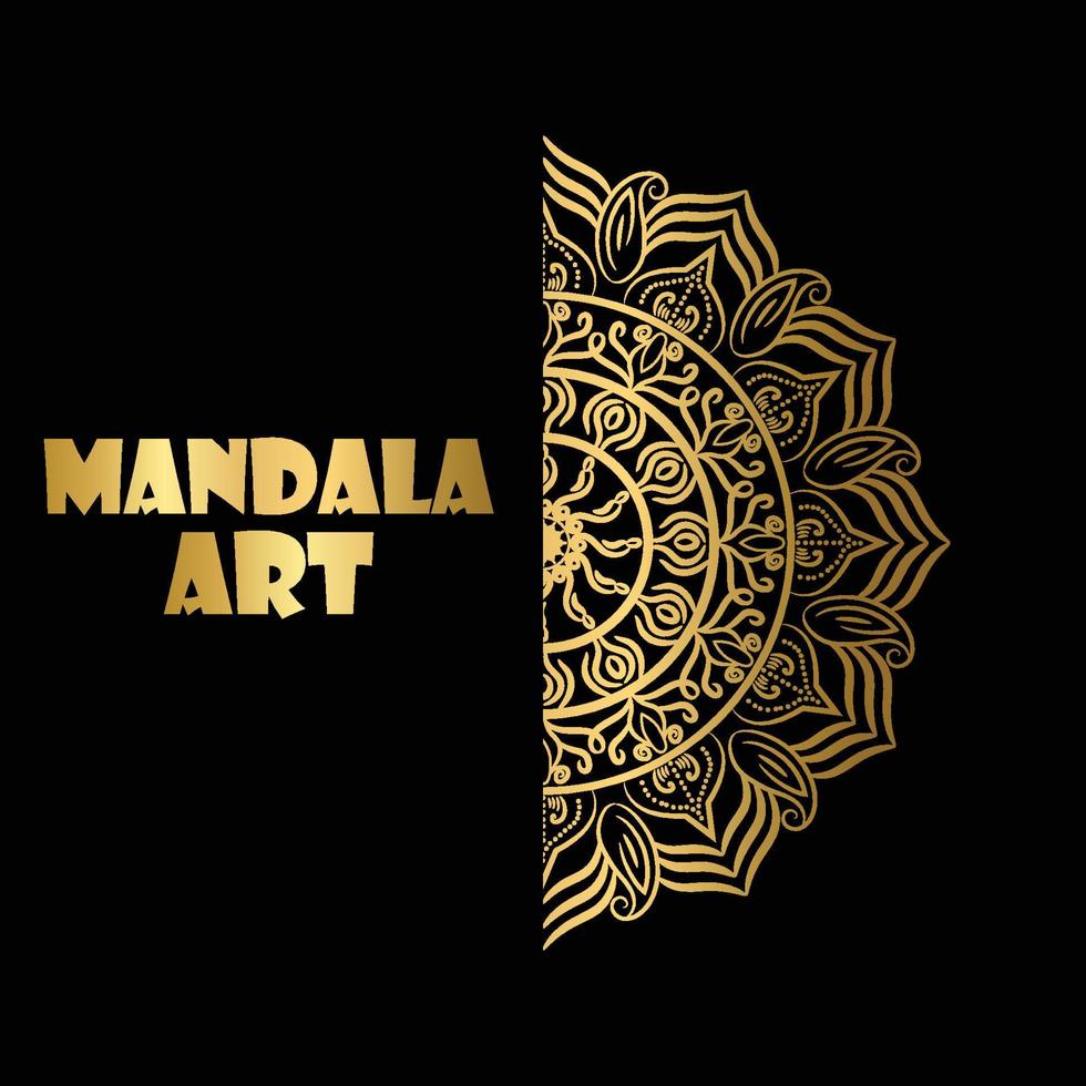 Ornamental round pattern. Golden outline mandala on Black background. Vector illustration.