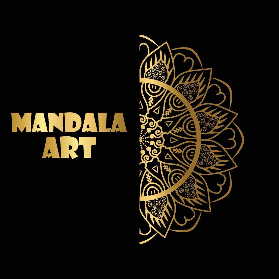 Ornamental round pattern. Golden outline mandala on Black background. Vector illustration.
