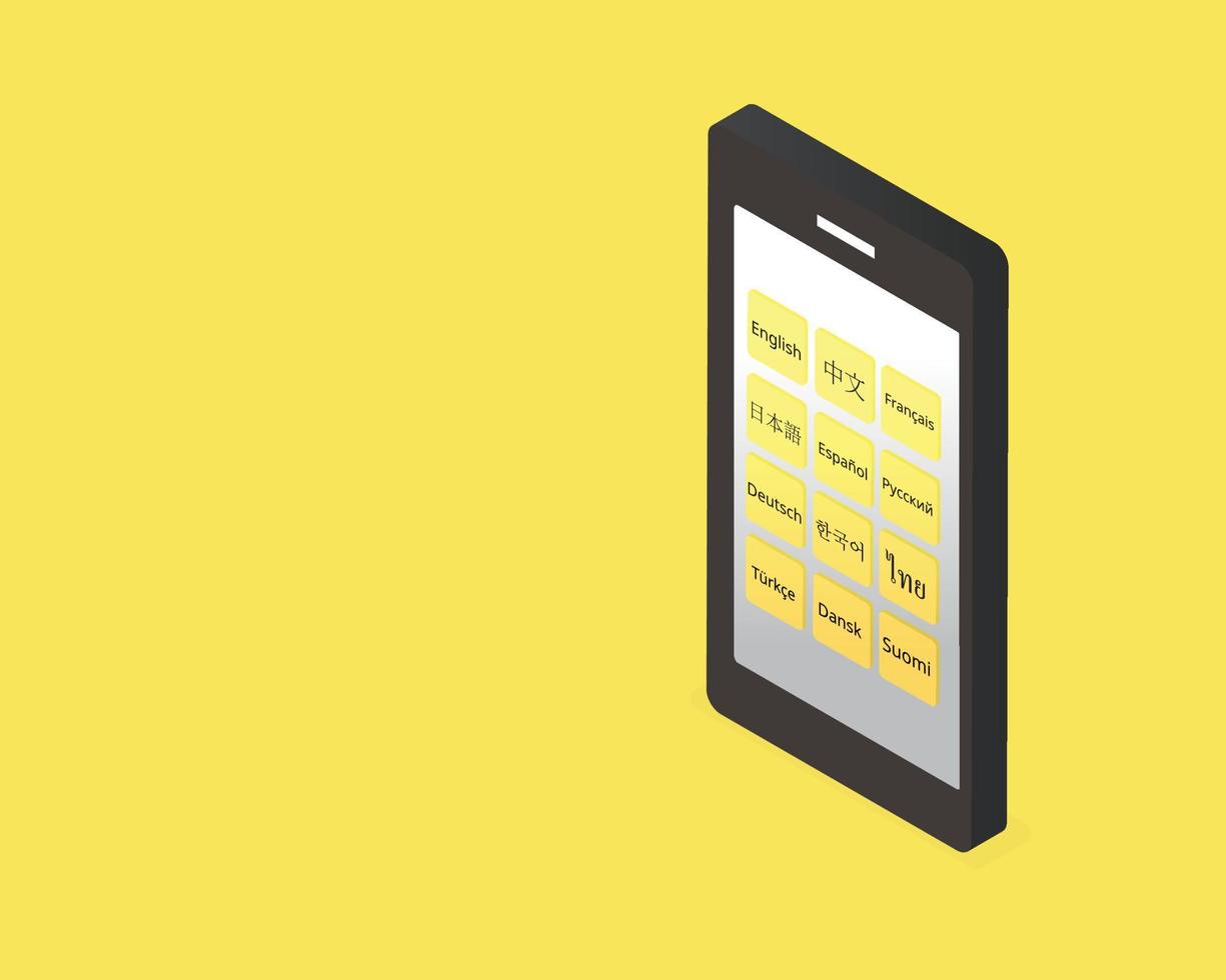 multilenguaje para poder cambiar en dispositivo móvil para aprender o comunicarse en todo el mundo vector