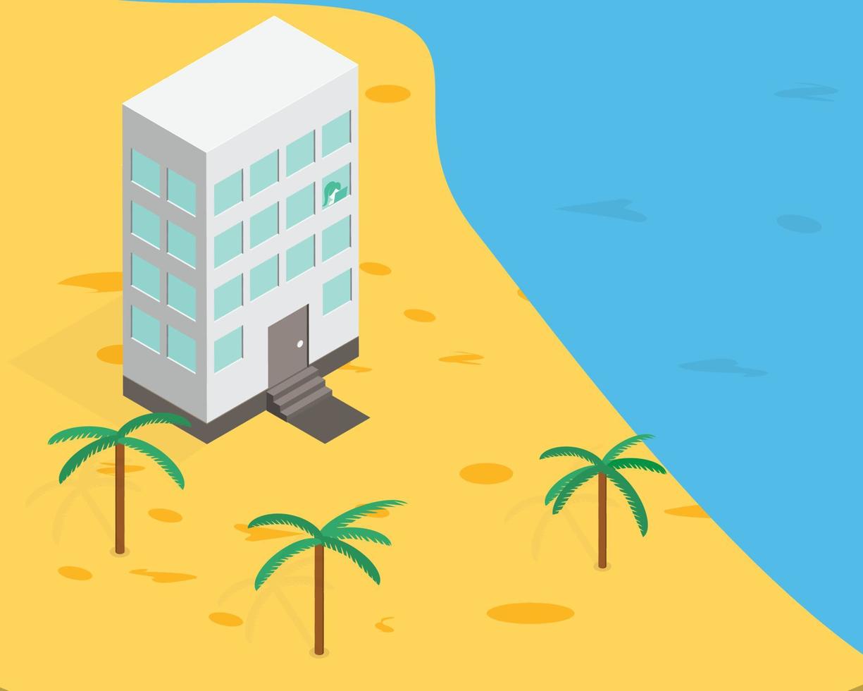 hybrid workplace with employees working from home or work from the beach or sea vector