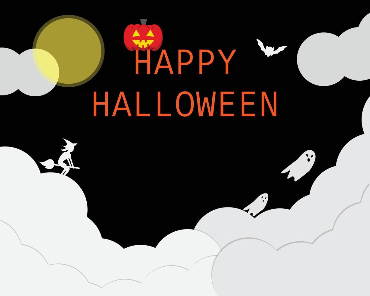 happy Halloween day banner with night theme of pumpkin in dark night mode vector