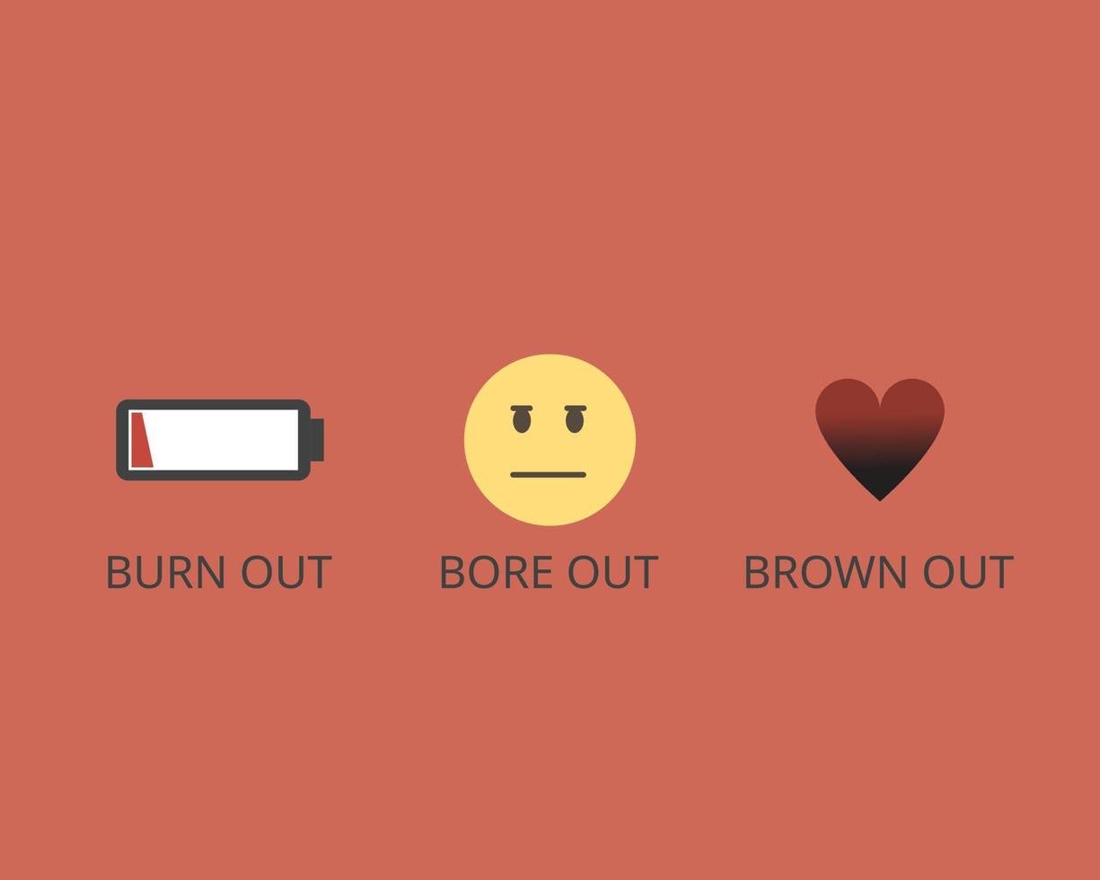 bore out, burn out and brown out for employee engagement vector