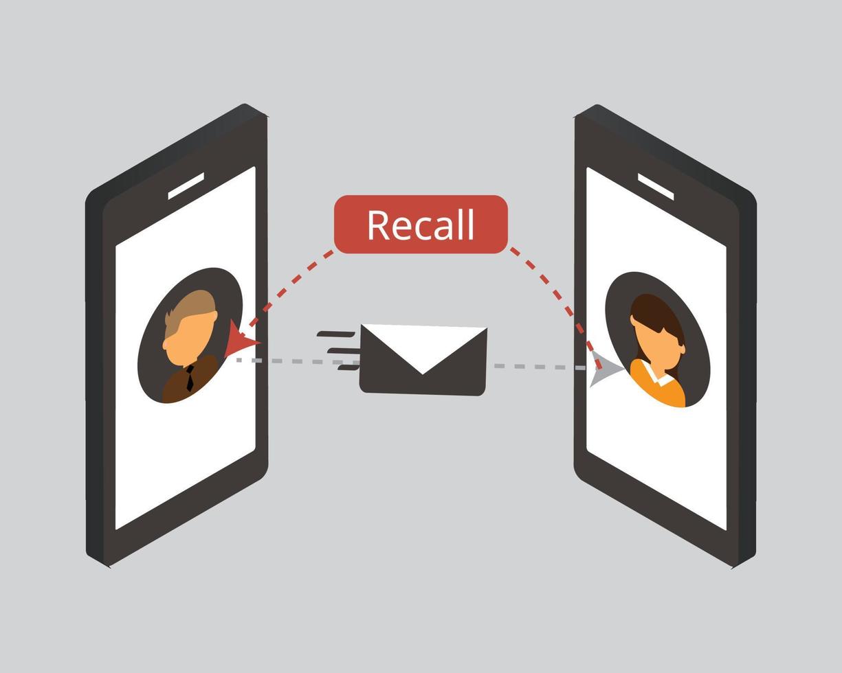 recuperar correo electrónico o correo electrónico no enviado para recuperar el mensaje antes de que el receptor abra el mensaje en el correo electrónico vector