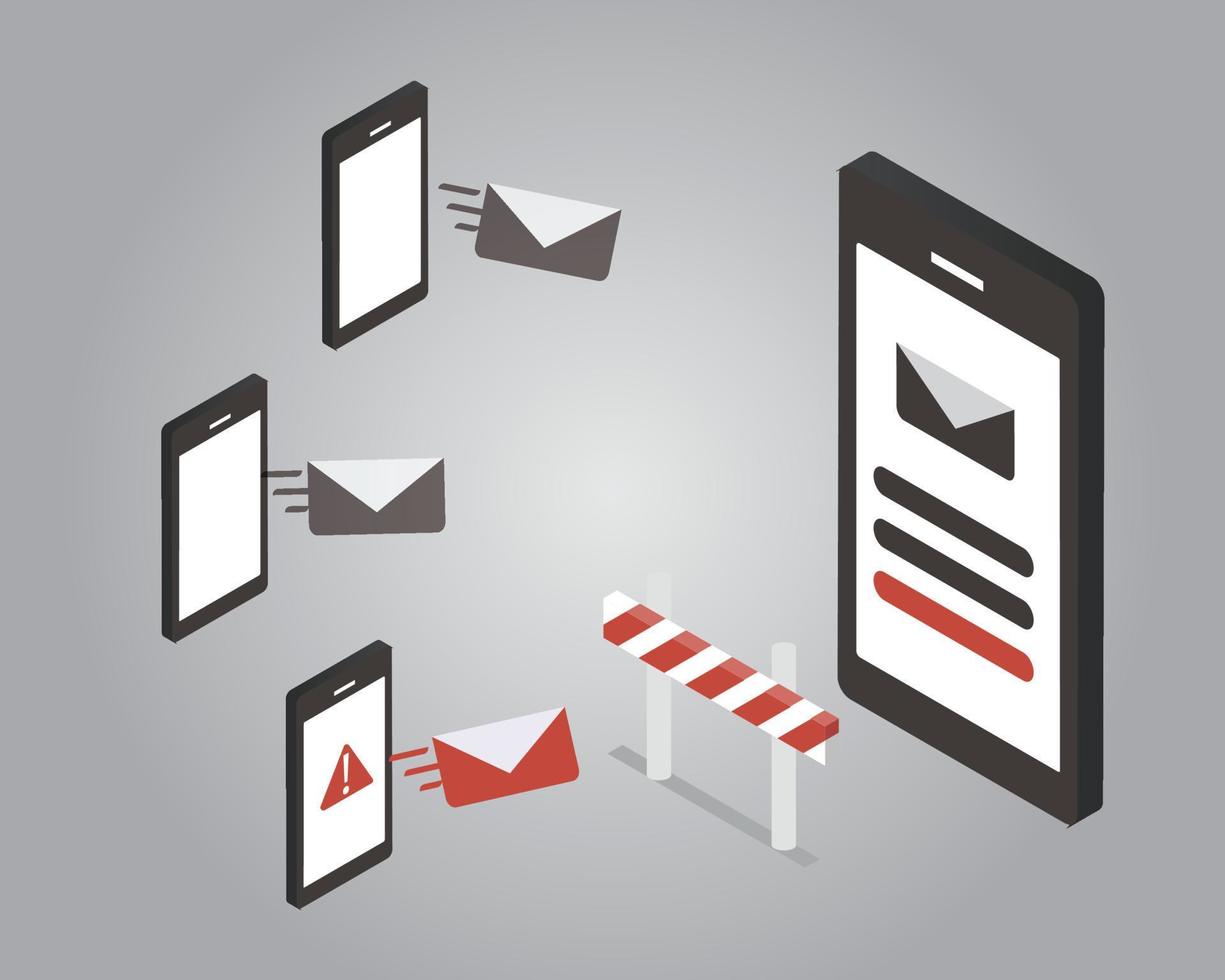 email spam or junk mail that is blocked and unable to send to the receiver vector