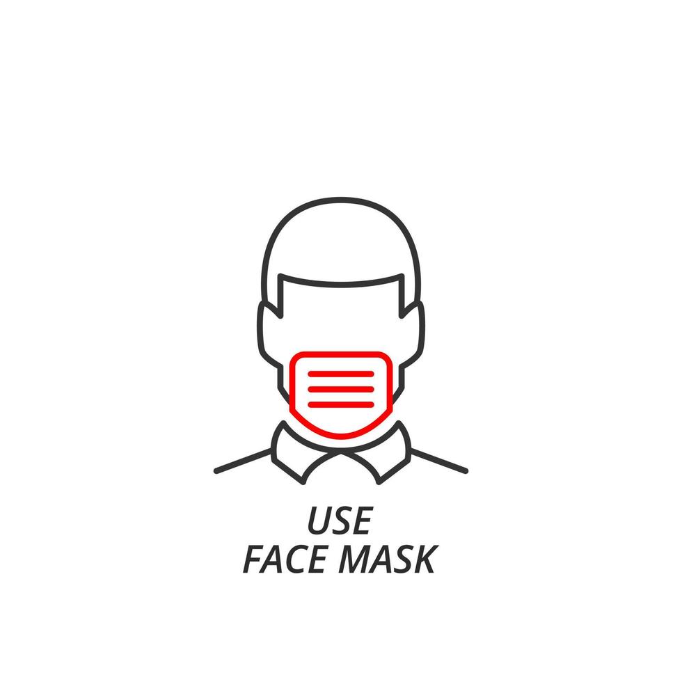 Wearing a mask icon vector. Face mask icon vector line style