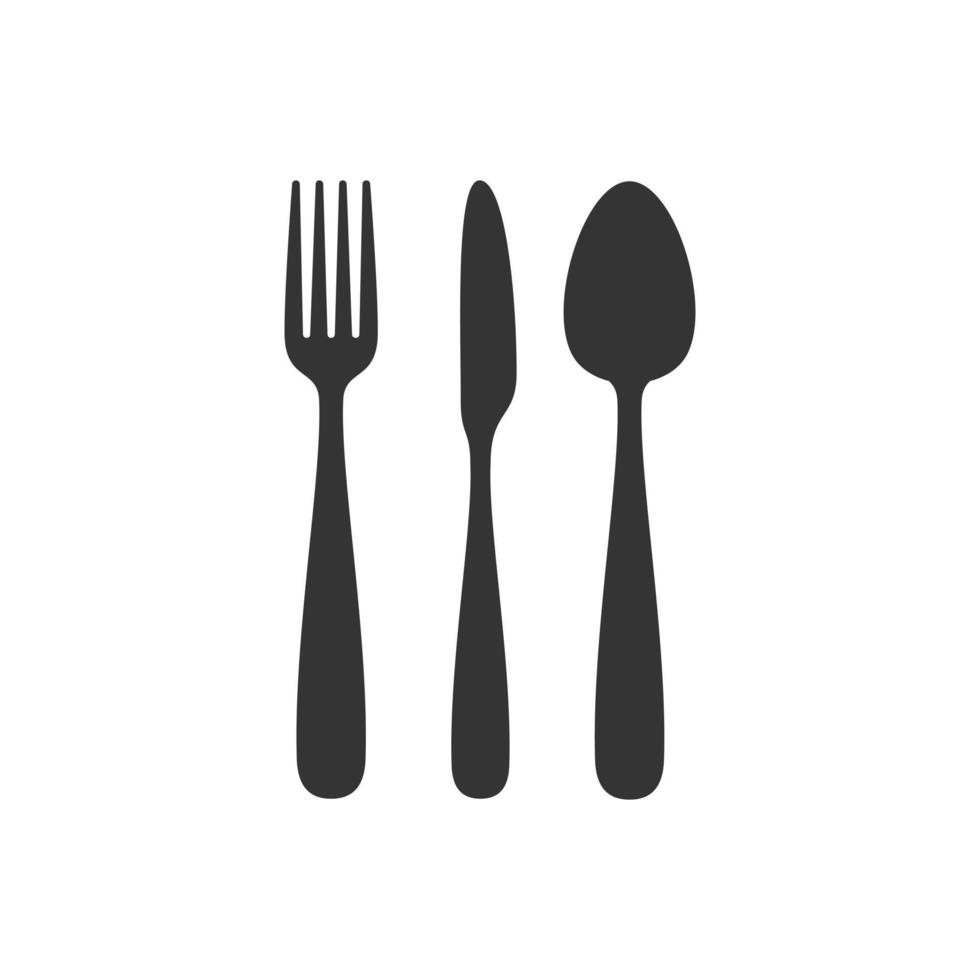 silueta, tenedor, cuchara, y, cuchillo, icono, blanco, plano de fondo vector