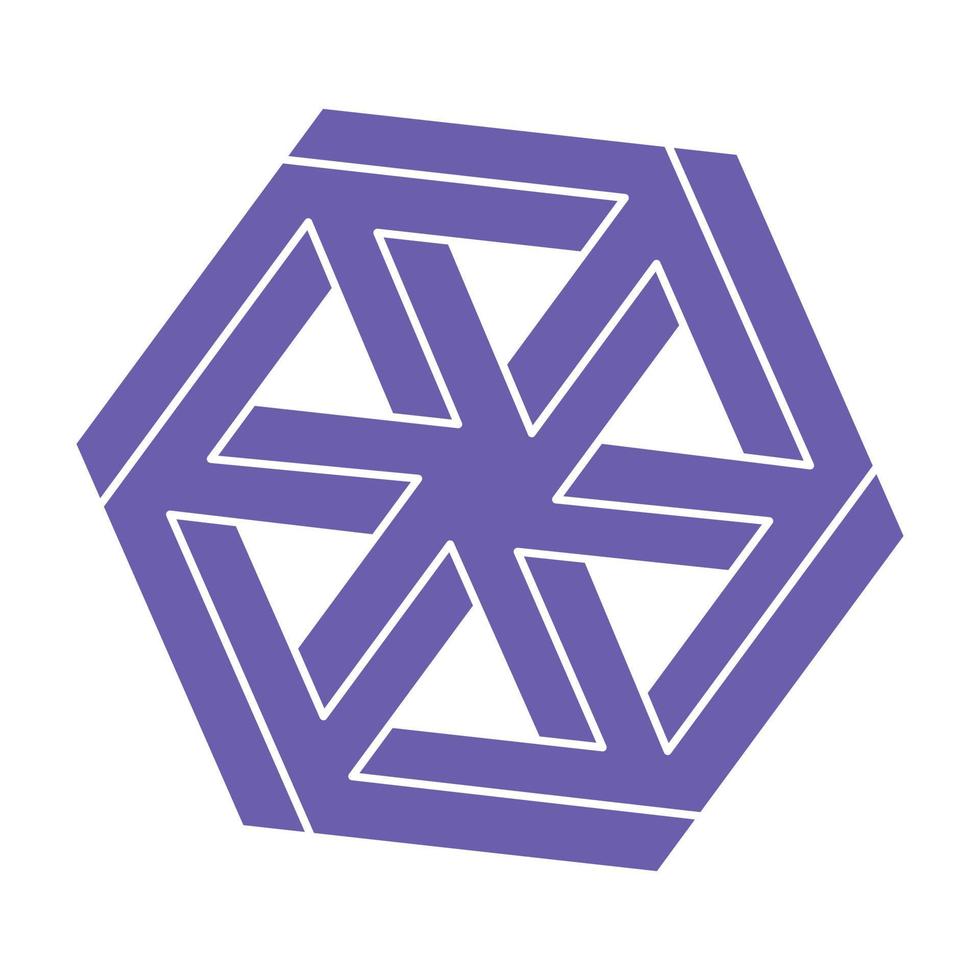 Impossible shapes. Sacred geometry. Optical illusion figure. Abstract eternal geometric objects. Impossible endless outline shapes. Op art. Impossible geometry shape on a white background. Line art. vector