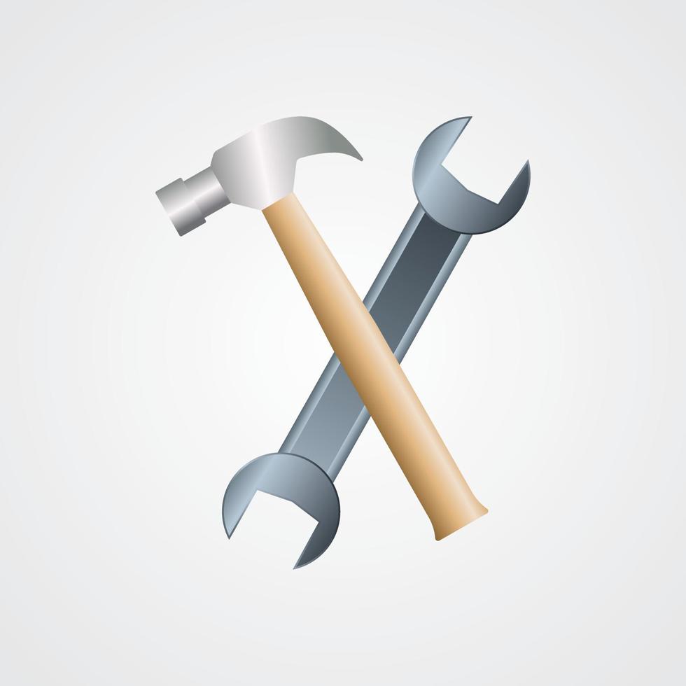 Set of hammer and wrench illustration on isolated background vector