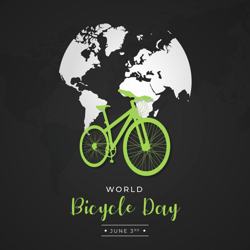 día mundial de la bicicleta 3 de marzo con mapas y silueta de bicicleta en un fondo aislado vector