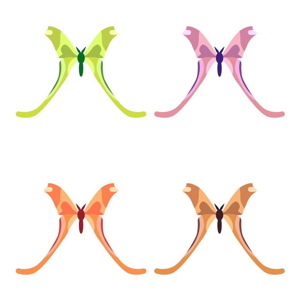 Vector collection, colorful butterfly insects. Decorative design. Isometric, flat style.