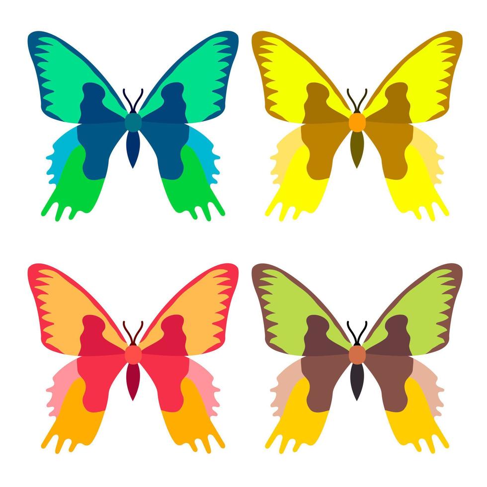 Vector collection, colorful butterfly insects. Decorative design. Isometric, flat style.