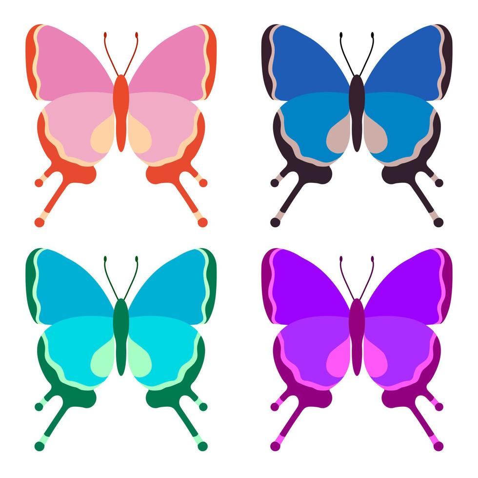 Vector collection, colorful butterfly insects. Decorative design. Isometric, flat style.