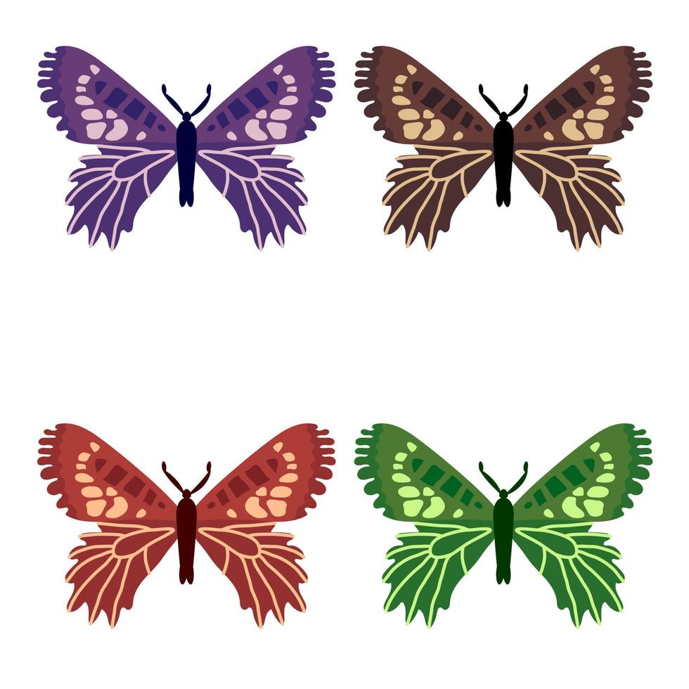 Vector collection, colorful butterfly insects. Decorative design. Isometric, flat style.