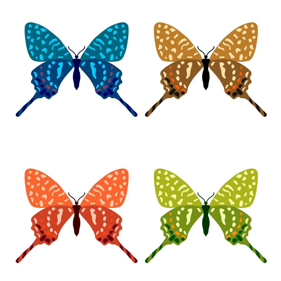 Vector collection, colorful butterfly insects. Decorative design. Isometric, flat style.