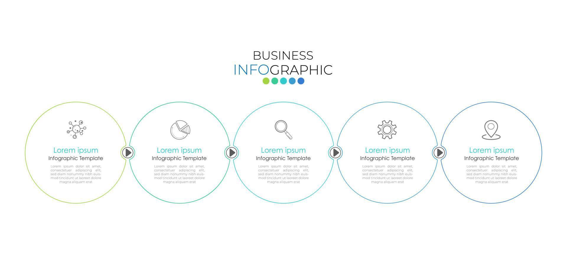 La plantilla de línea de tiempo de infografía moderna se puede utilizar para el diseño de flujo de trabajo, diagrama, opciones de número, diseño web. concepto de negocio infográfico con 5 opciones, partes, pasos o procesos. vector